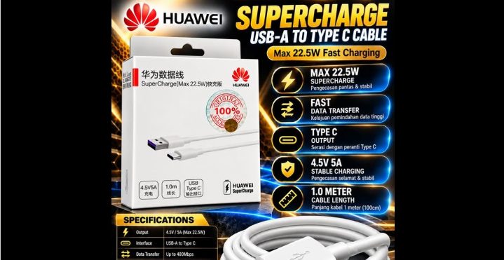 Kabel Huawei SuperCharge USB-A ke Type C (1/1)